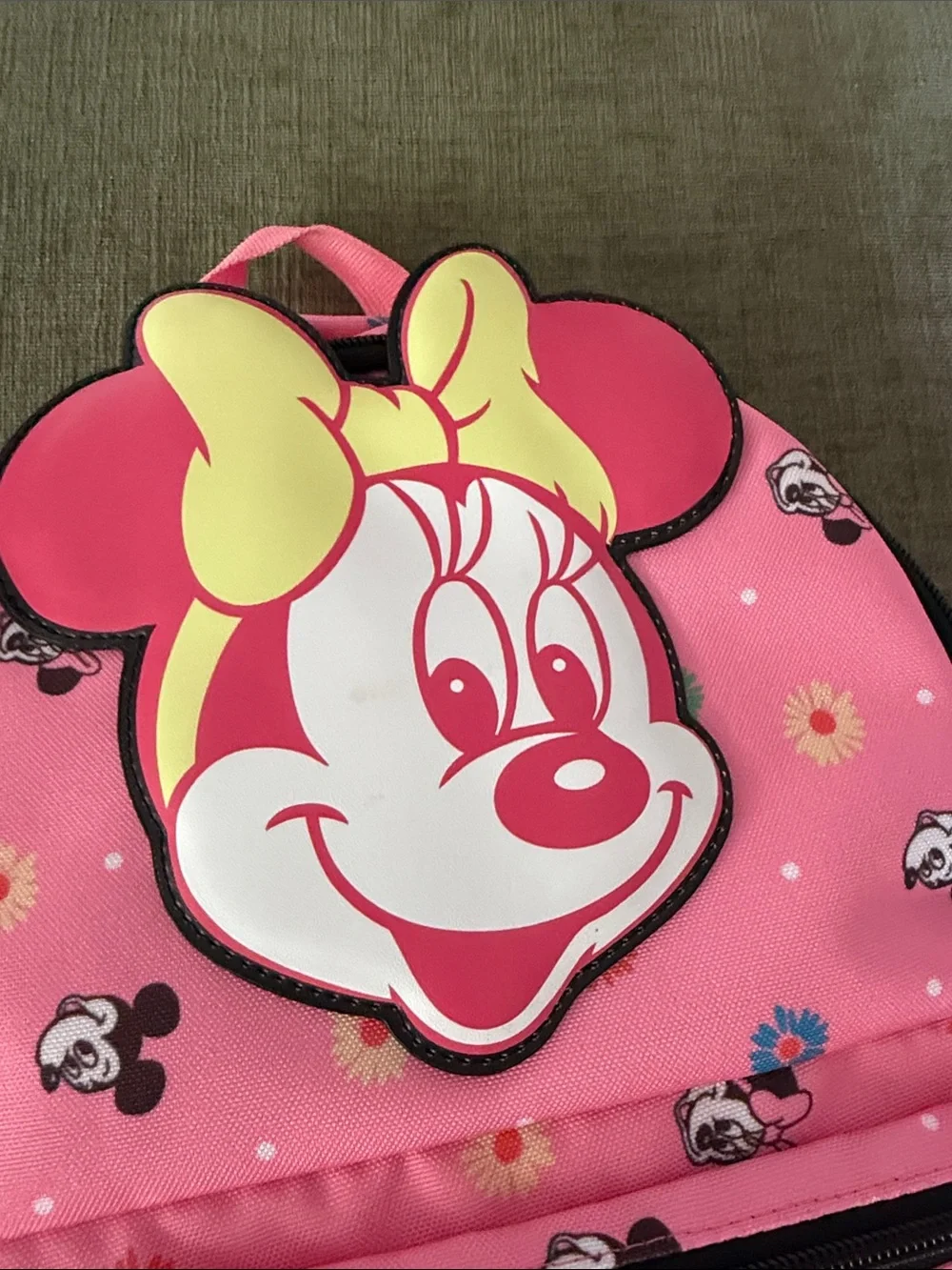 Old Navy Pink Minnie Mouse Floral Kids Backpack with Yellow Bow